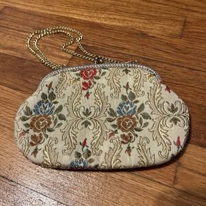 Vtg La Regale Yellow Gold Coin Purse | Floral Small Shoulder Bag Chain Strap